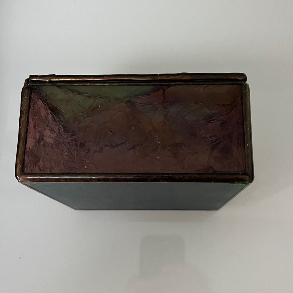 Vintage Stained Glass Floral Trinket Jewelry Box with Mirror - Picture 5 of 13